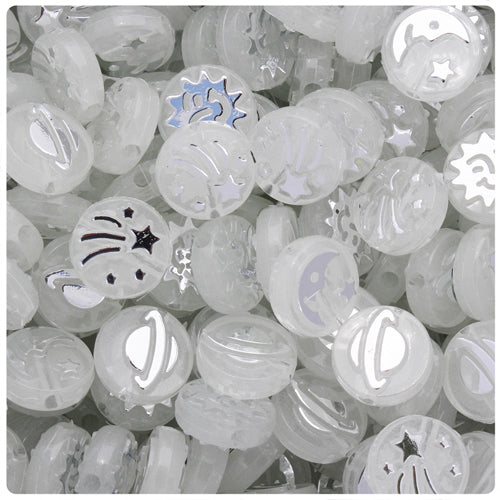 Celestial 13mm Picture Beads - Night Glow-in-the-Dark with Silver (30p
